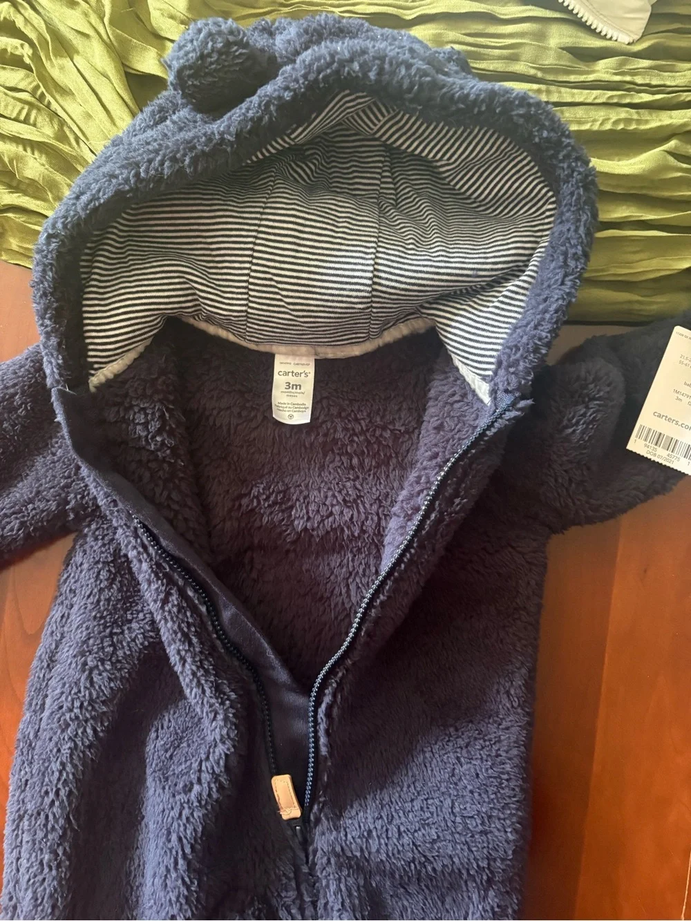 Carter's Navy Fuzzy Hooded Baby One-Piece Romper